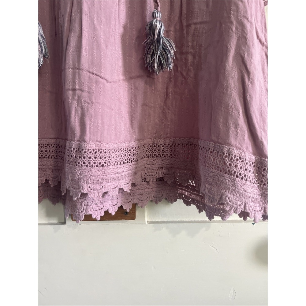 Knox Rose Crinkle Gauze Top Size Small Purple Lilac Lace Tassels Boho Hippie - Picture 7 of 12